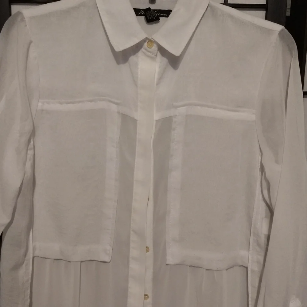 Kenneth Cole Sheer White Blouse sz Small - Picture 2 of 7